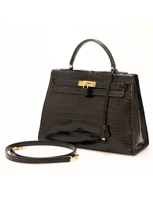 Kelly 35 HERMES porosus noir Vintage