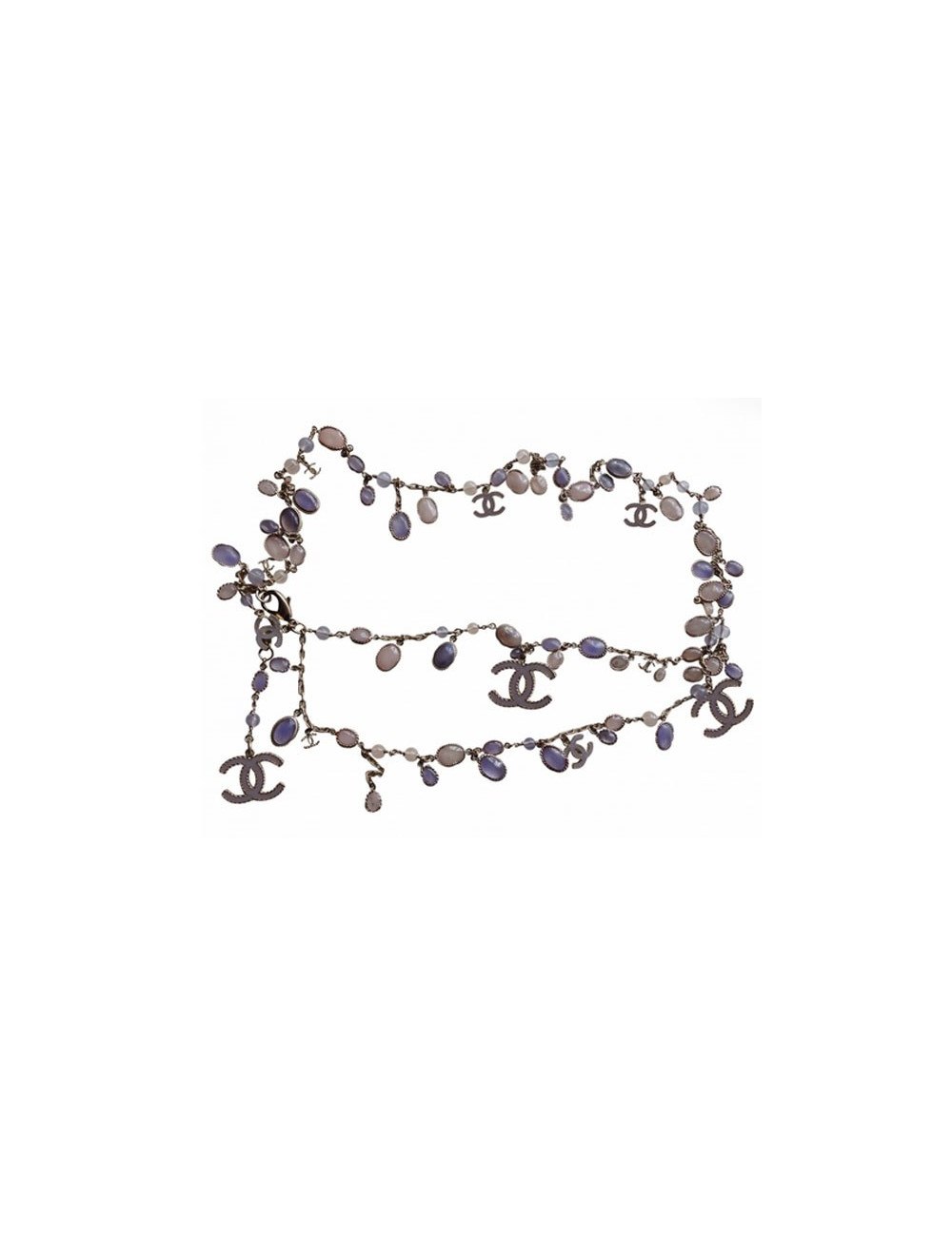 Ceinture sautoir CHANEL en pâte de verre parme et rose dégradé