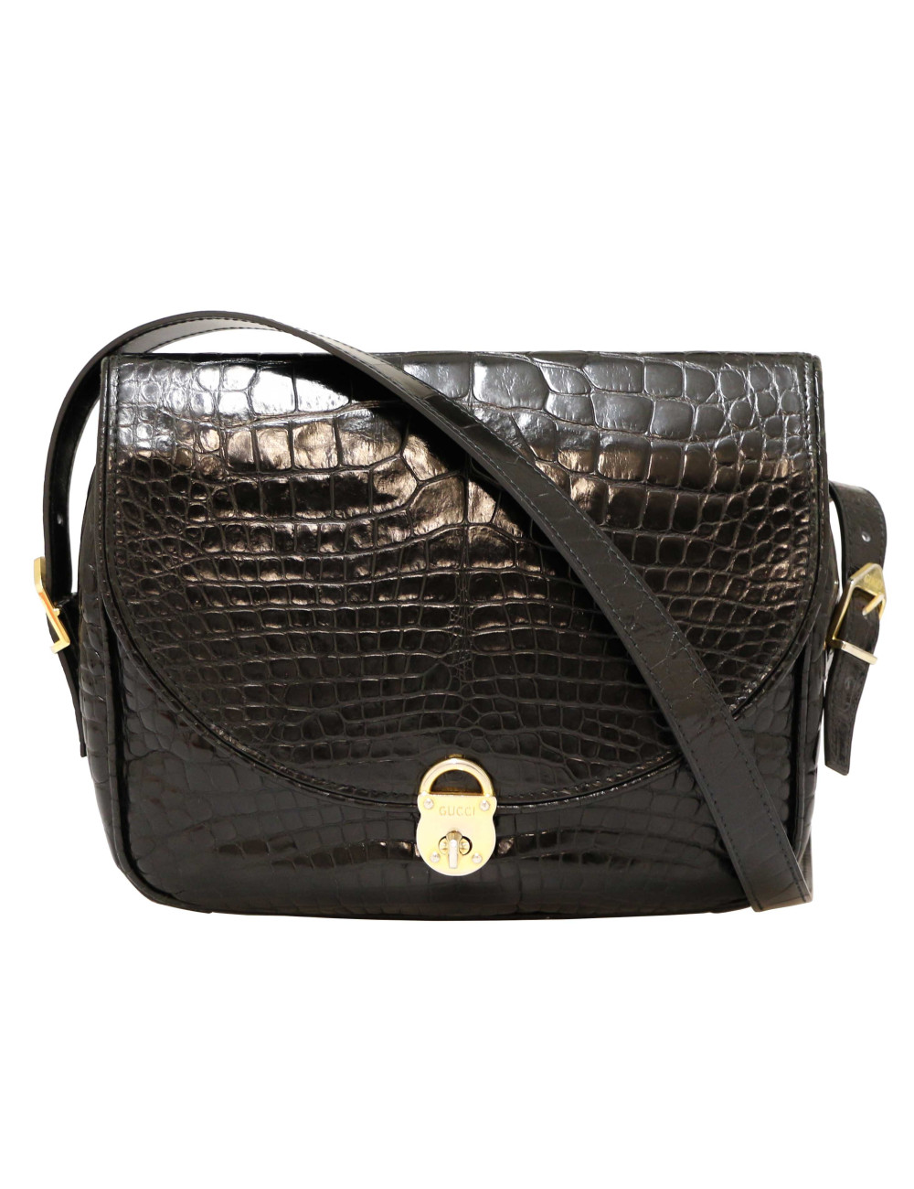 Sac GUCCI vintage crocodile noir brillant