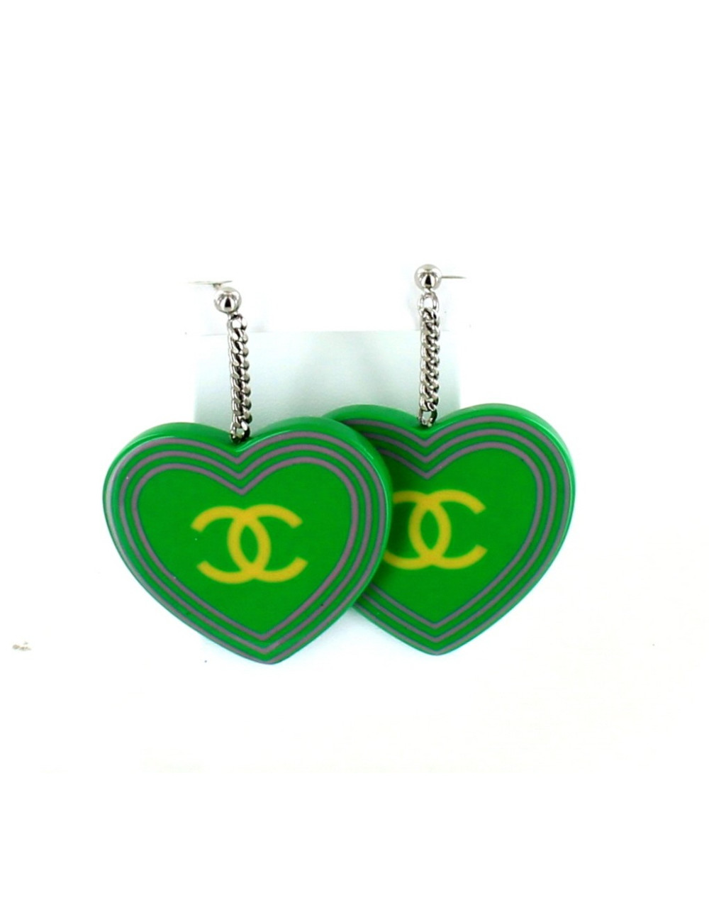 clous d'oreille CHANEL cœur vert