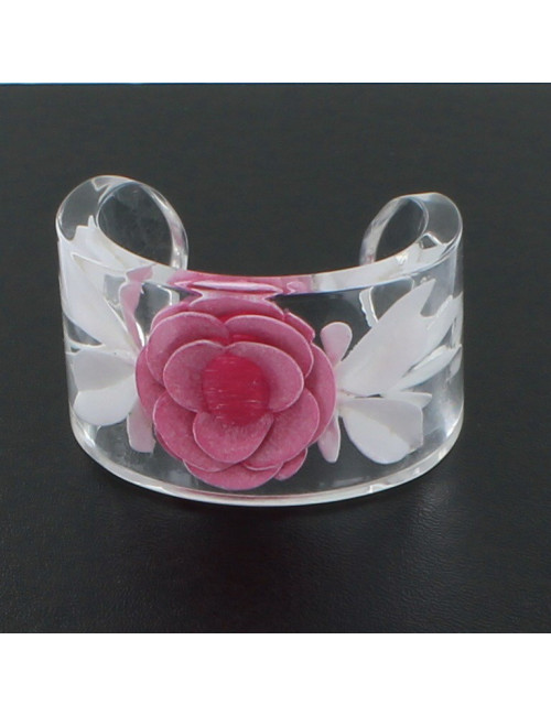manchette CHANEL en résine camélia rose