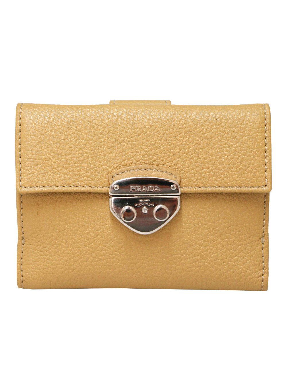 Porte monnaie PRADAcuir grainé gold