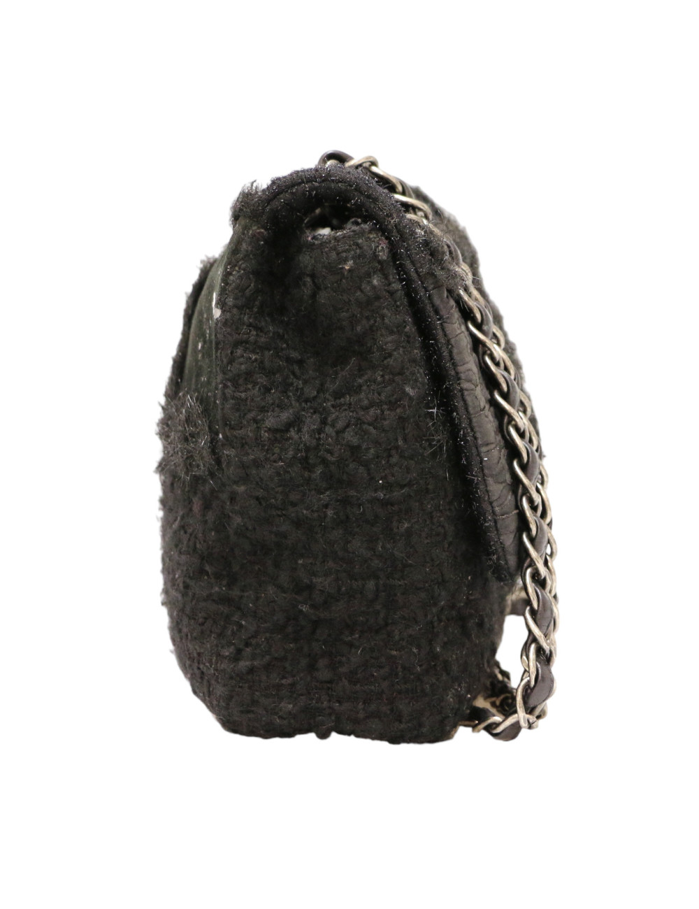 Jumbo CHANEL tweed soie cuir noir