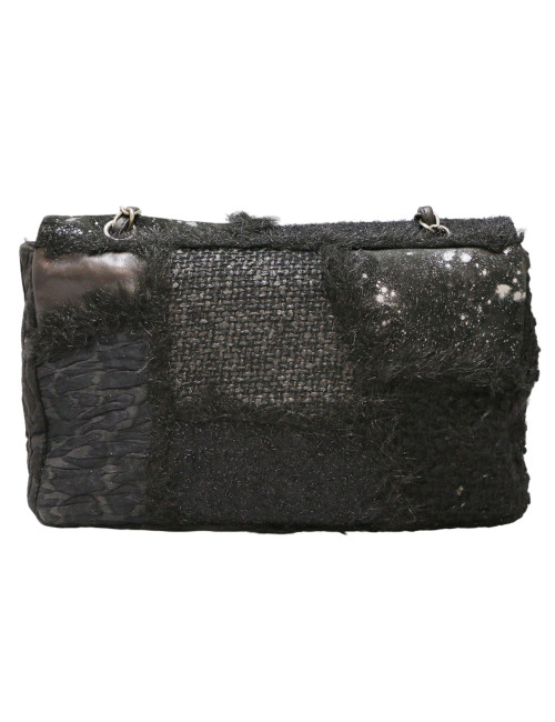 Jumbo CHANEL tweed soie cuir noir