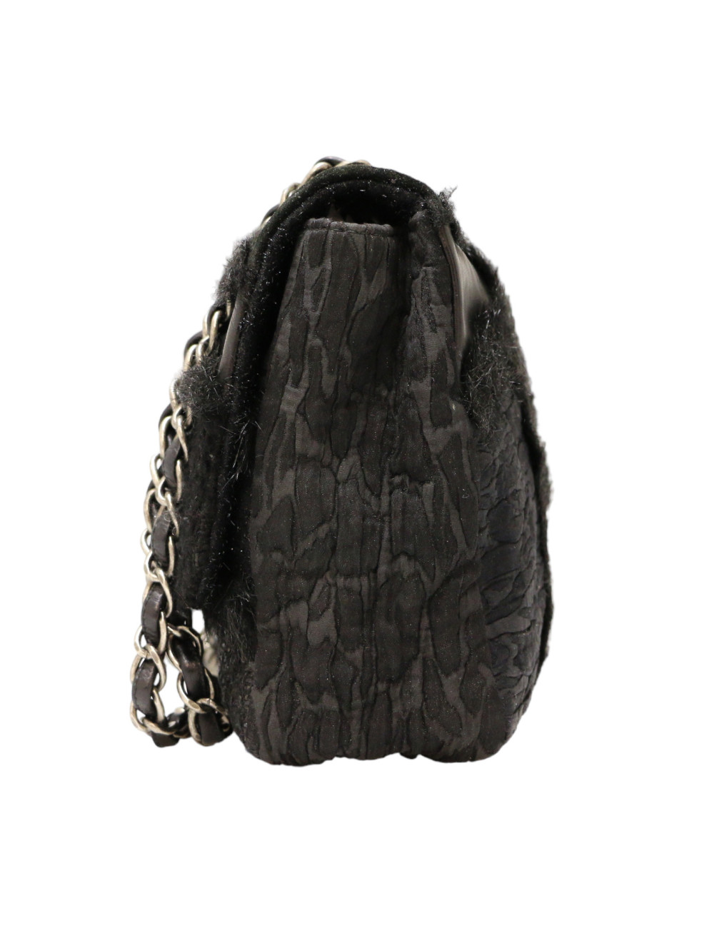 Jumbo CHANEL tweed soie cuir noir