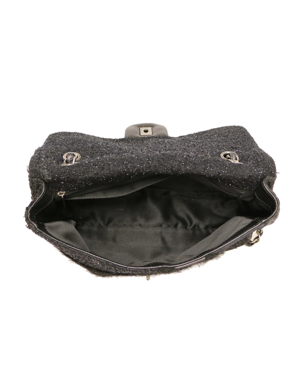 Jumbo CHANEL tweed soie cuir noir