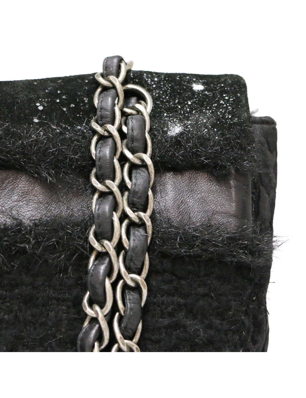 Jumbo CHANEL tweed soie cuir noir