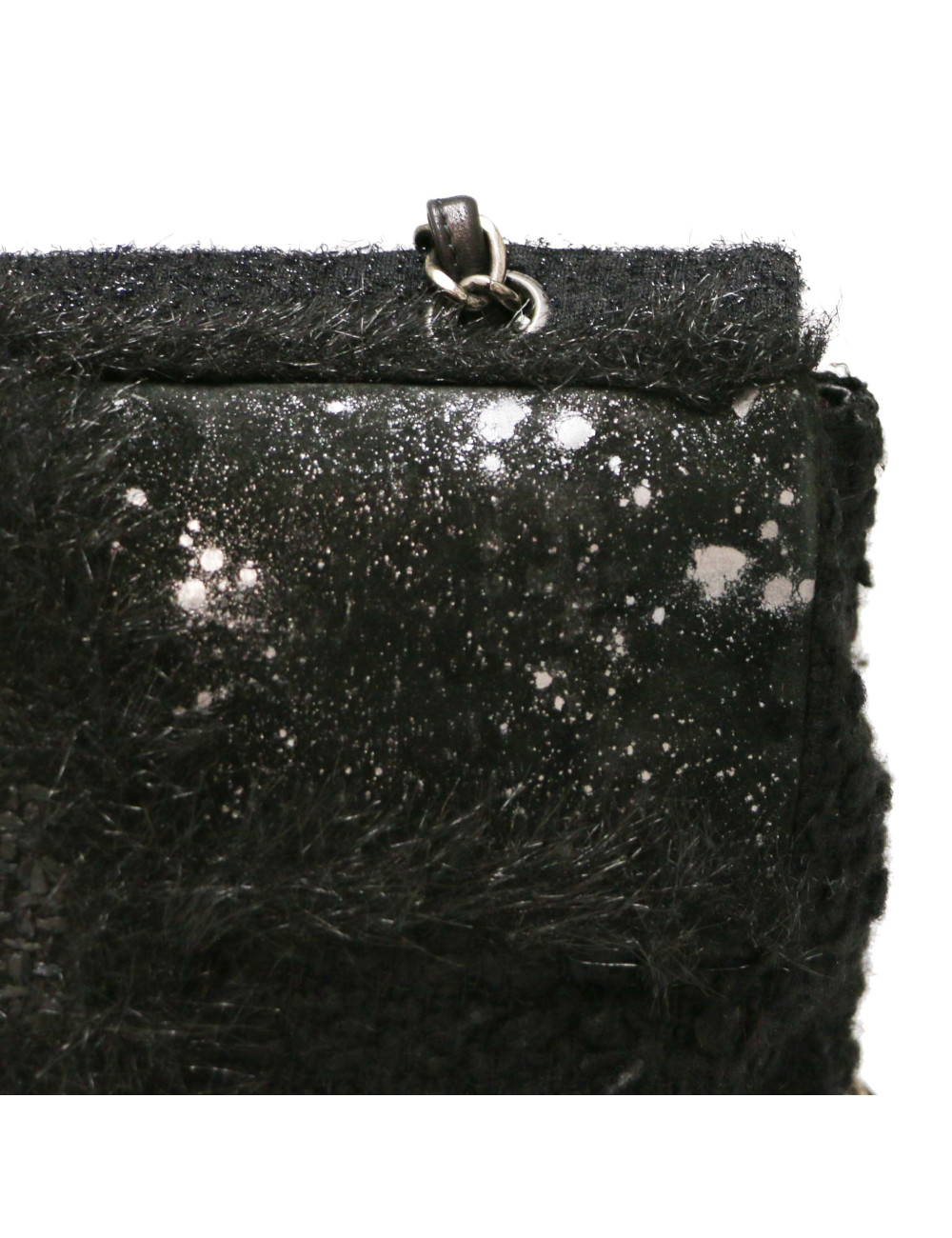 Jumbo CHANEL tweed soie cuir noir