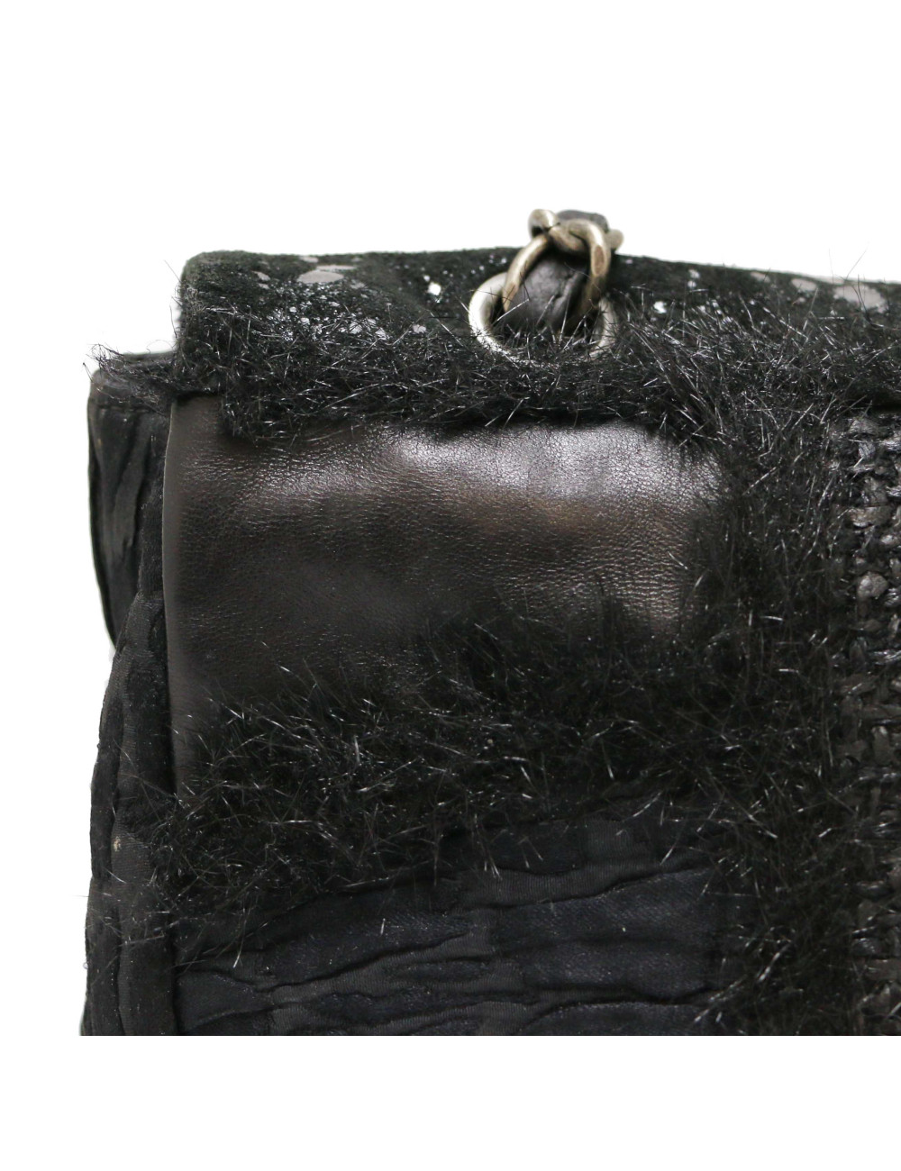Jumbo CHANEL tweed soie cuir noir