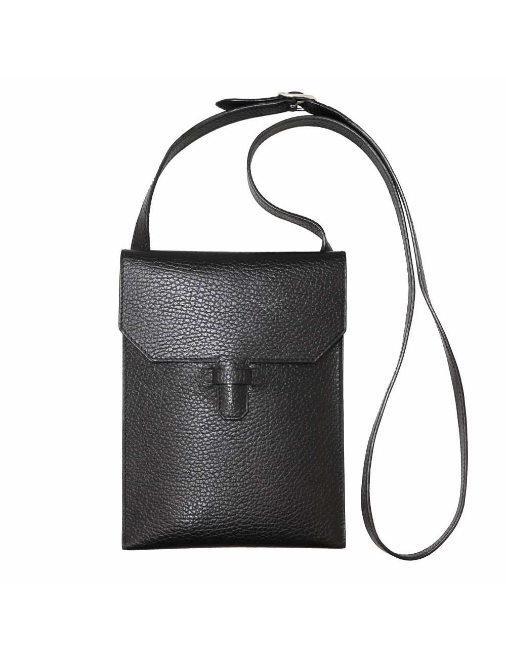 Pochette HERMES cuir grainé noir 