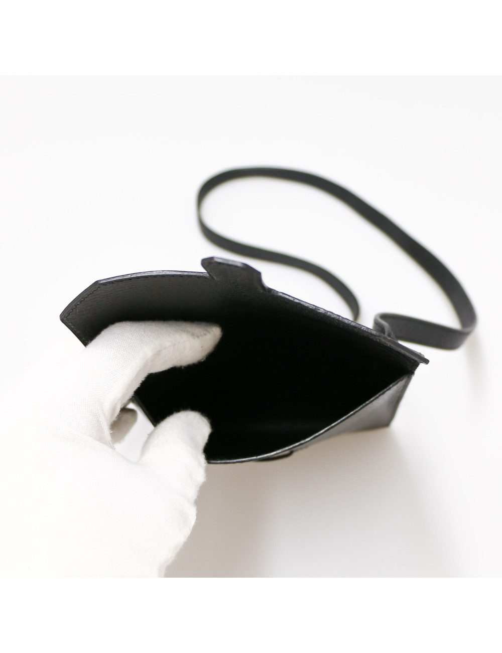 Pochette HERMES cuir grainé noir 