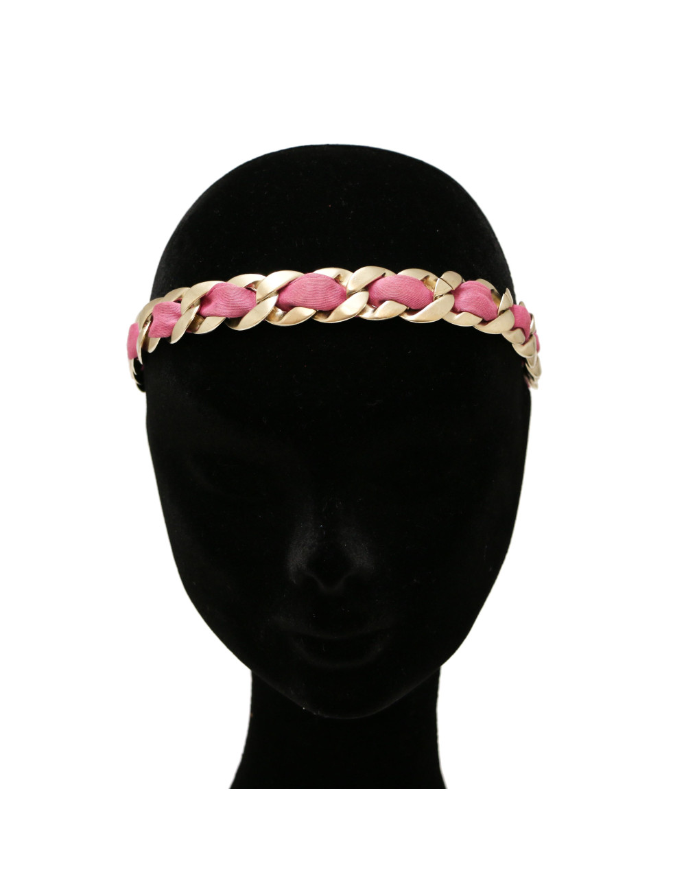 Serre-tête CHANEL chaine entrelacée tissu fuschia