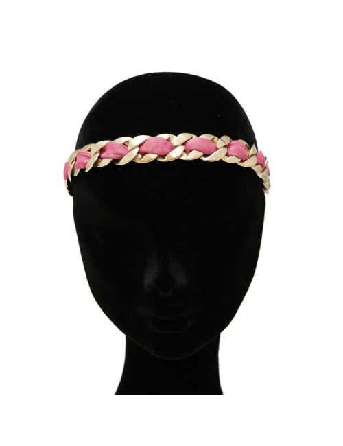 Serre-tête CHANEL chaine entrelacée tissu fuschia
