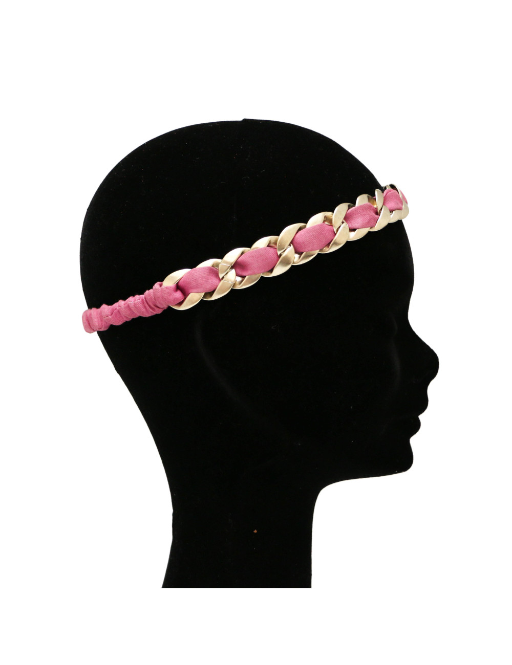 Serre-tête CHANEL chaine entrelacée tissu fuschia
