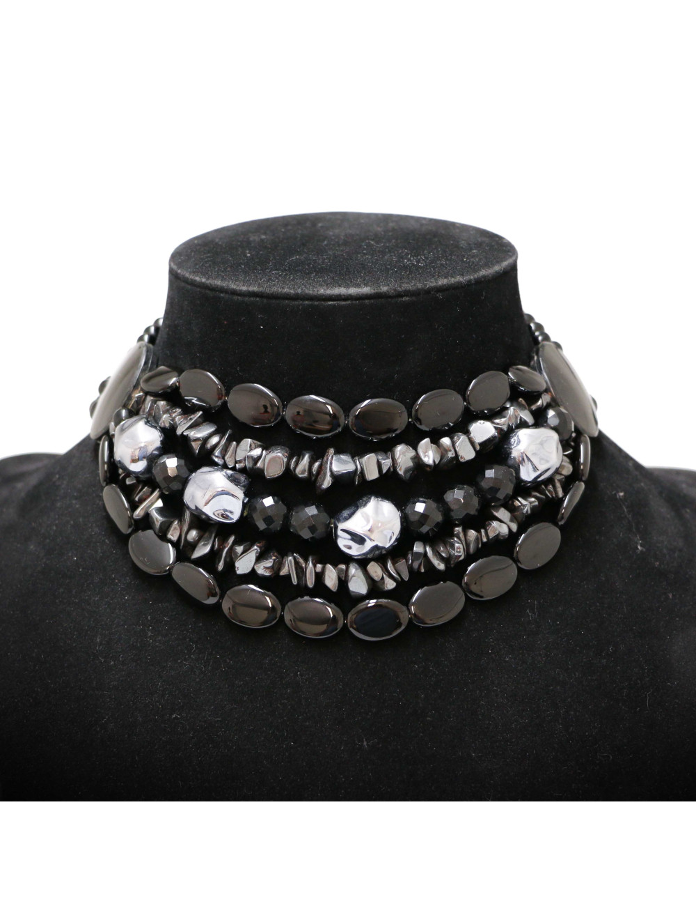 Collier YSL YVES SAINT LAURENT multirangs noir Vintage