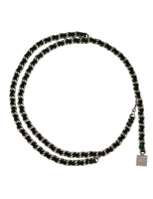 Ceinture CHANEL métal entrelacé de cuir noir