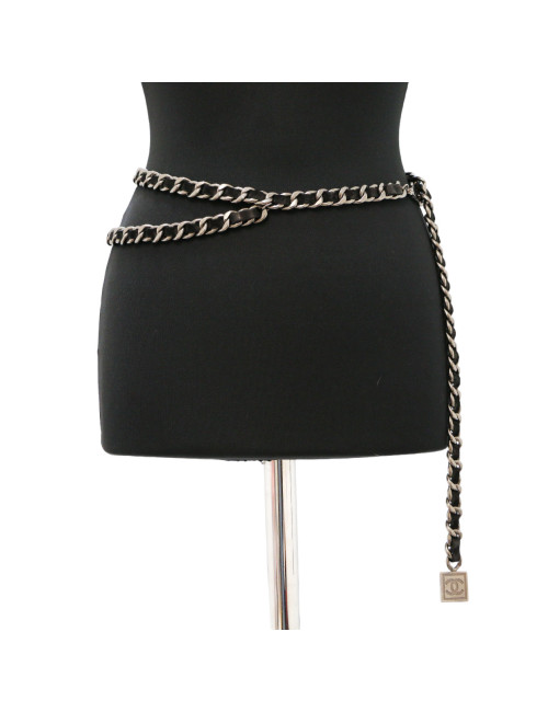 Ceinture CHANEL métal entrelacé de cuir noir