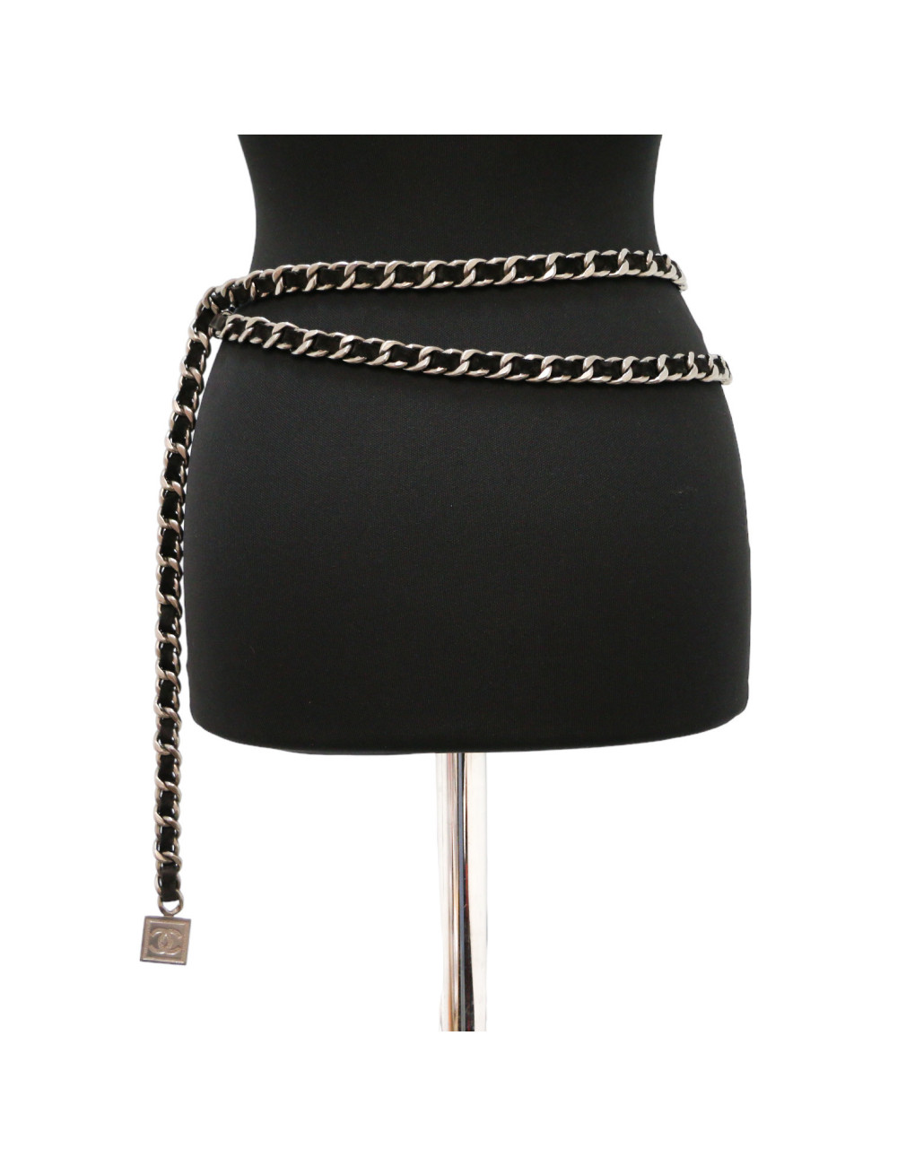 Ceinture CHANEL métal entrelacé de cuir noir