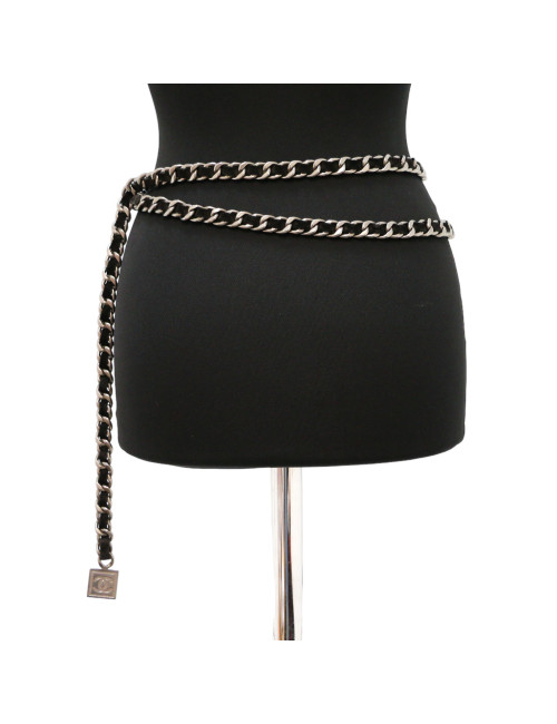 Ceinture CHANEL métal entrelacé de cuir noir