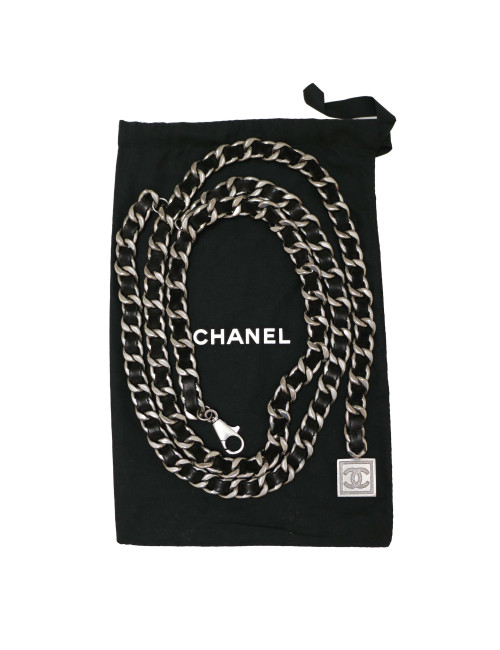 Ceinture CHANEL métal entrelacé de cuir noir
