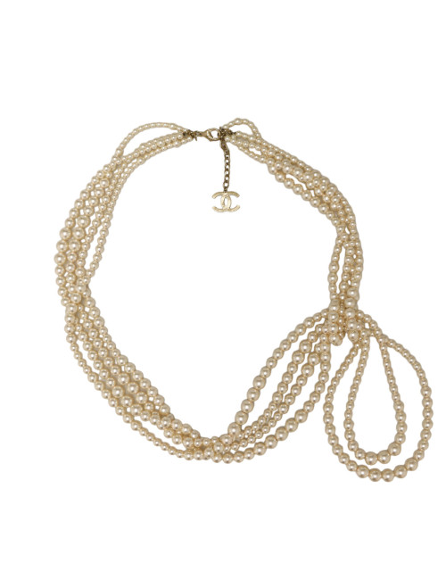 CHANEL multi-rows mother-of-pear beads long necklace