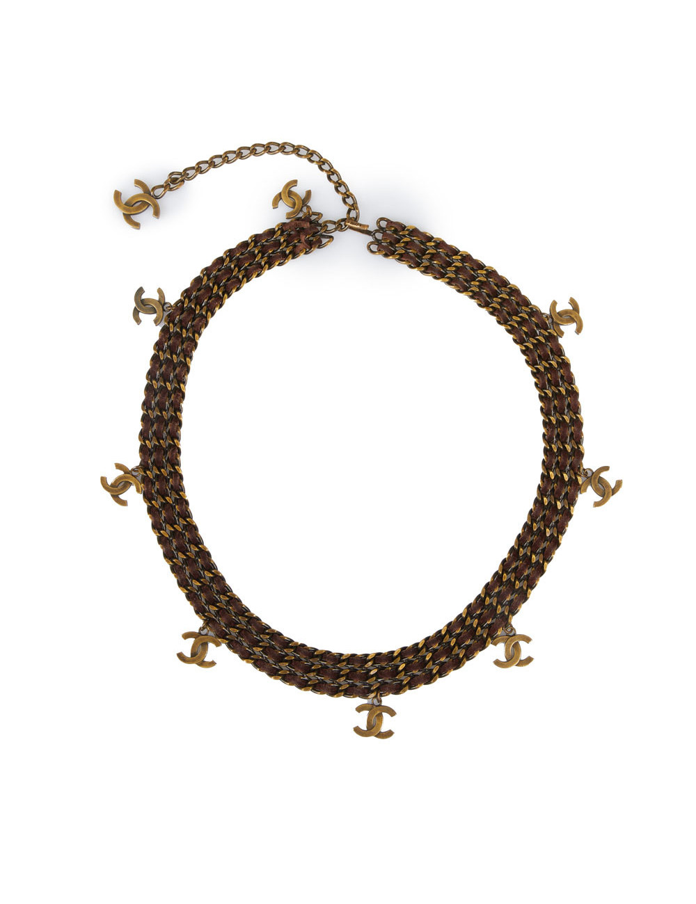 Ceinture CHANEL vintage chaine entrelacé de cuir marron