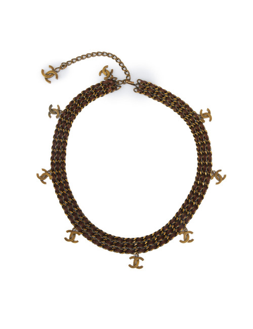 Ceinture CHANEL vintage chaine entrelacé de cuir marron