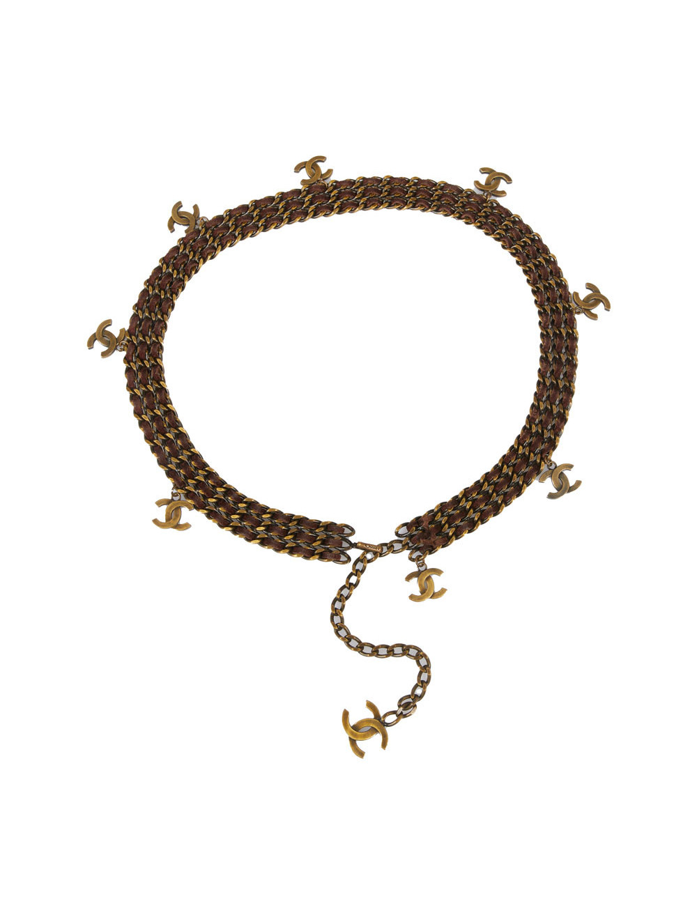 Ceinture CHANEL vintage chaine entrelacé de cuir marron