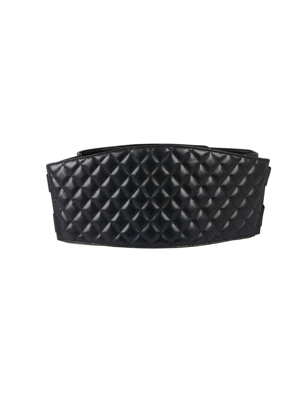 CHANEL wide black quilted leather belt