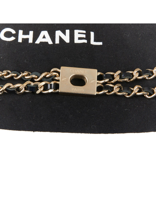 Collier CHANEL chaine entrelacée de cuir noir