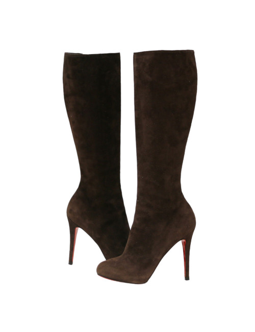 Bottes T38,5 LOUBOUTIN daim marron