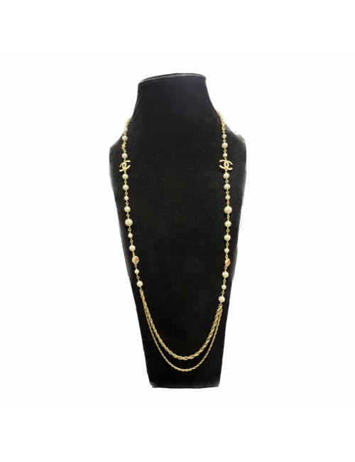 Sautoir CHANEL doré chaines perles nacrées