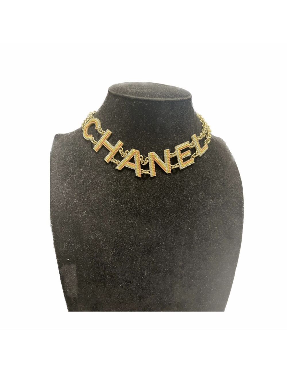 Collier CHANEL C H A N E L strass multicolores