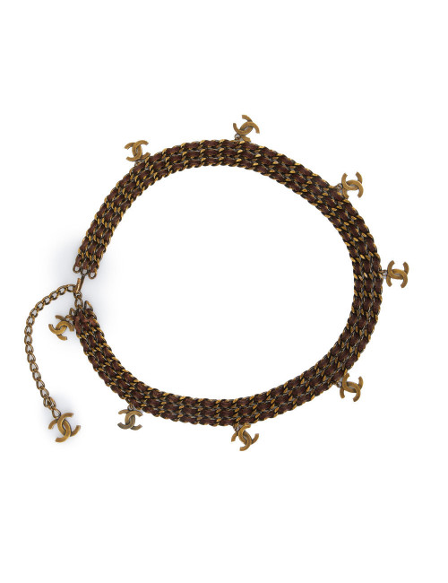 Ceinture CHANEL vintage chaine entrelacé de cuir marron
