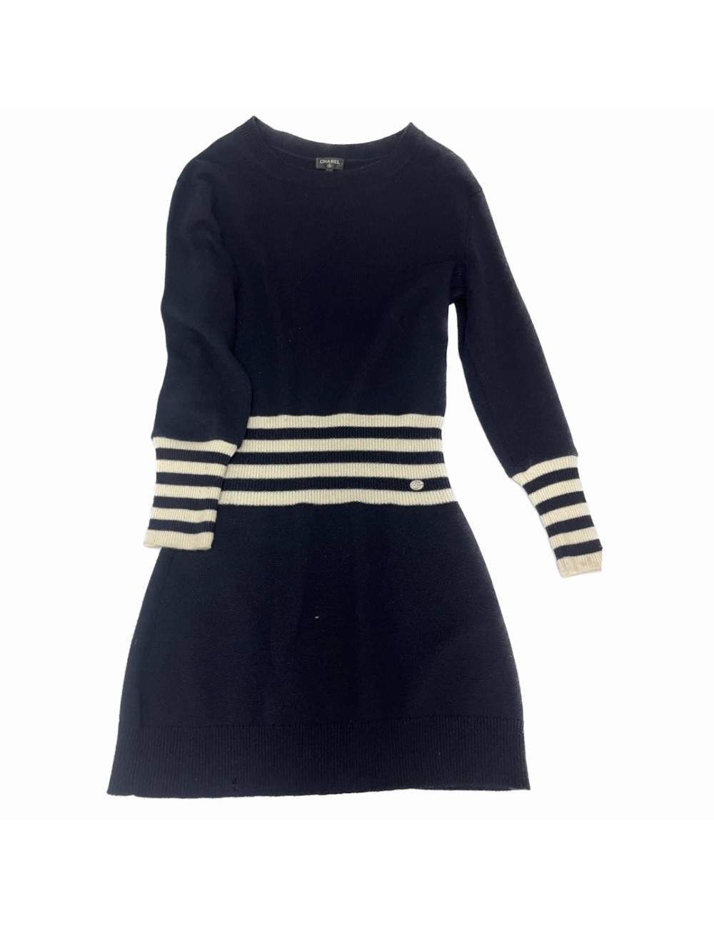 Robe CHANEL T 40 cachemire bleu et blanc