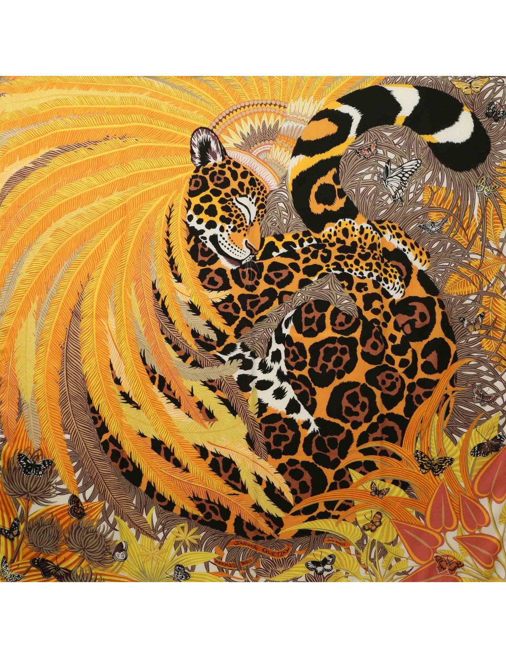 Châle HERMES Jaguar Quetzal cachemire soie 