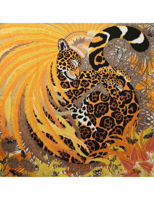 Châle HERMES Jaguar Quetzal cachemire soie 