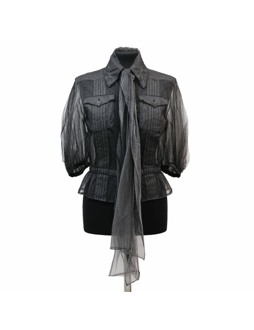 CHANEL T38 veil blouse with floppy tie