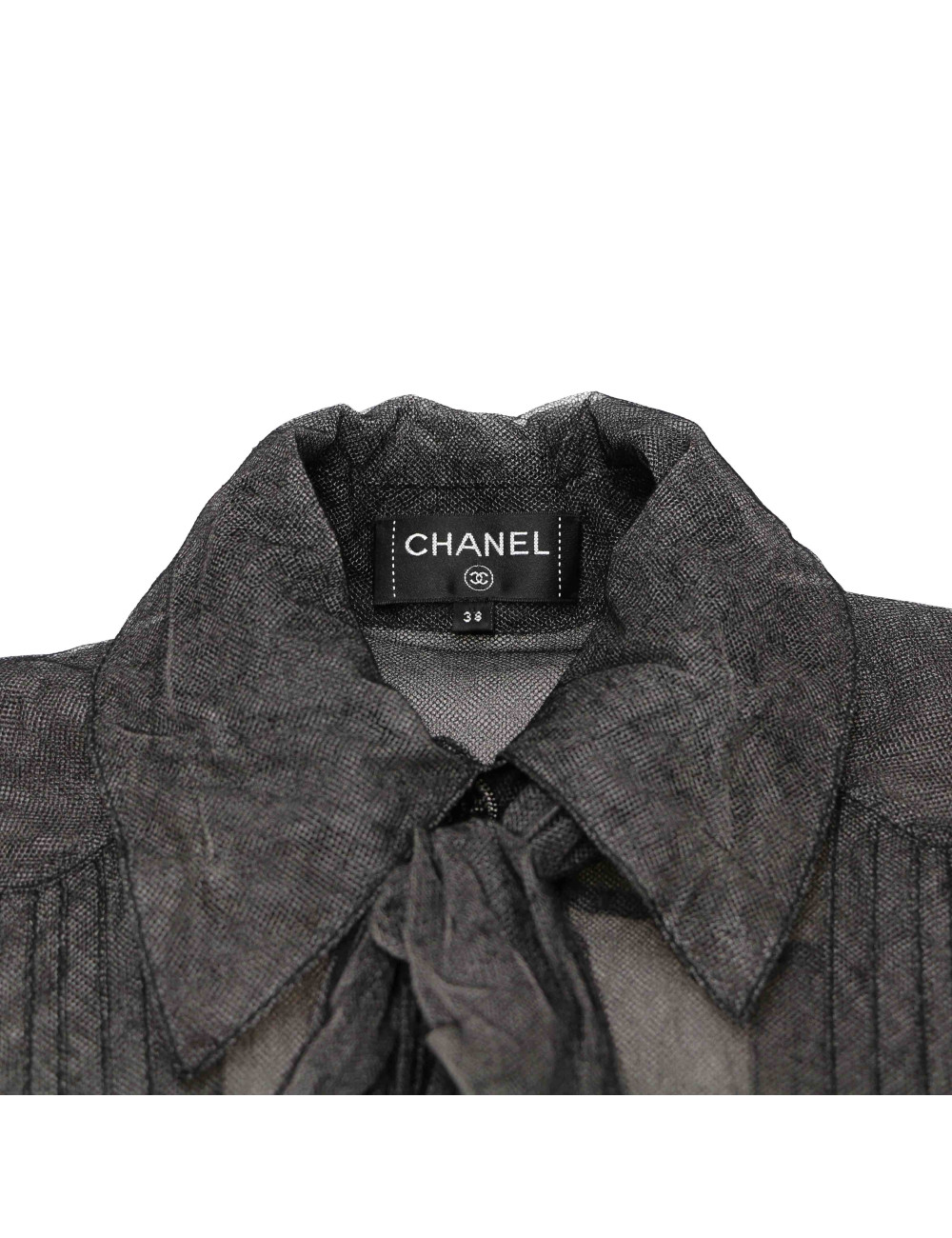 CHANEL T38 veil blouse with floppy tie