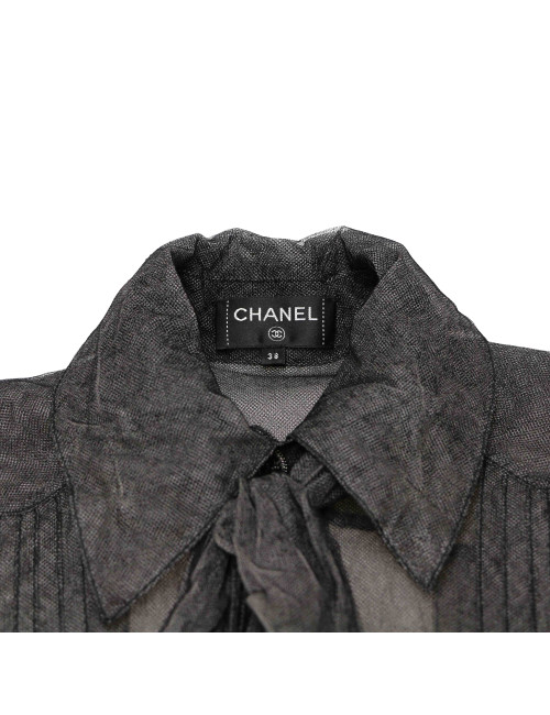 CHANEL T38 veil blouse with floppy tie