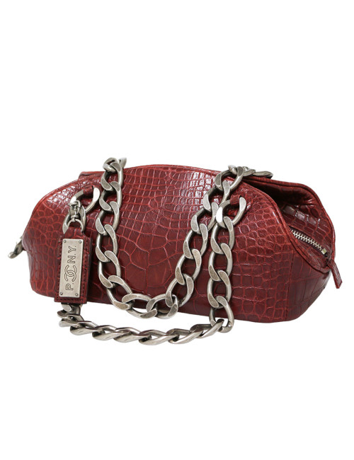 Chanel Paris - New york Burgundy crocodile Bowling Bag