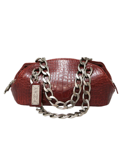 Chanel Paris - New york Burgundy crocodile Bowling Bag