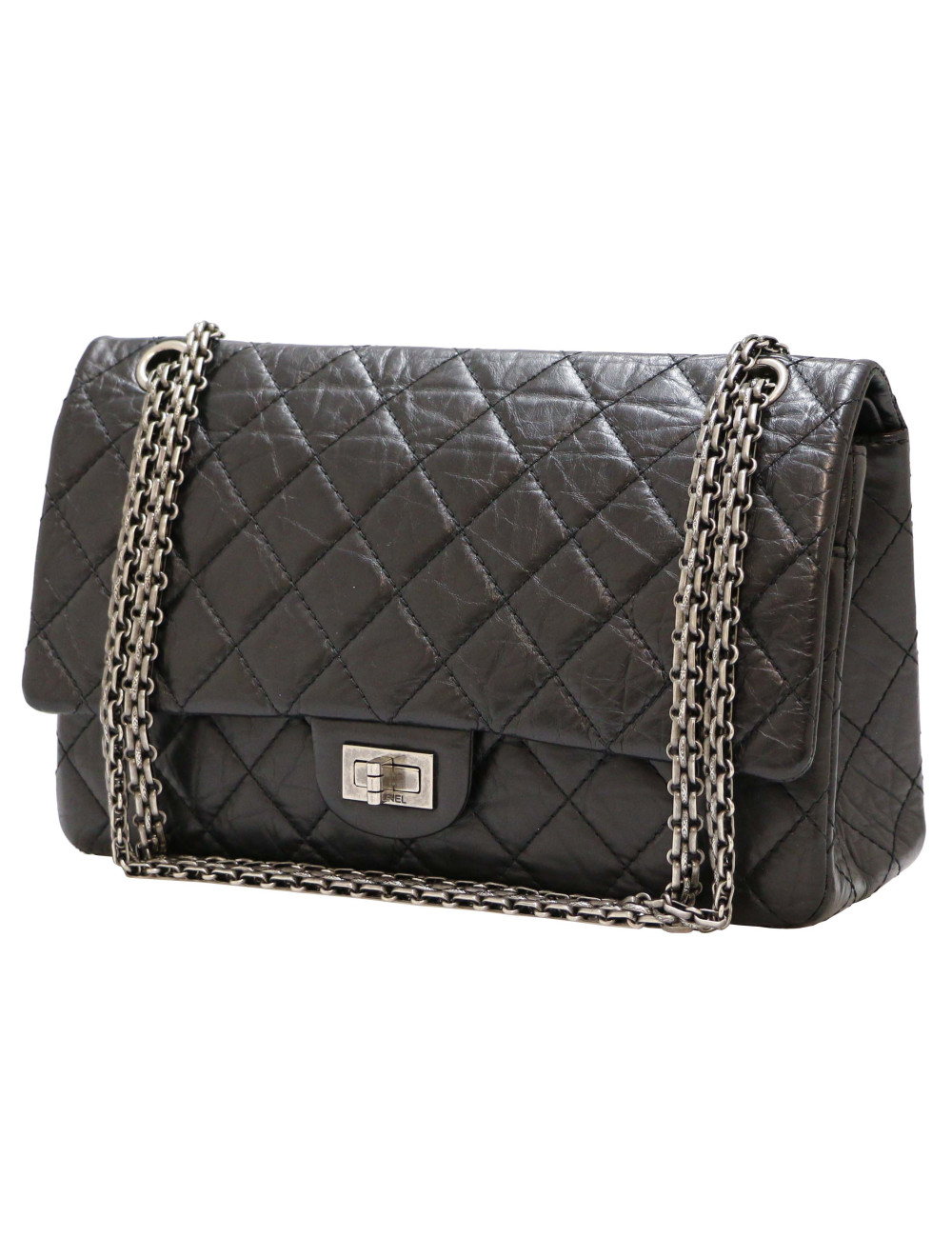 2.55 CHANEL cuir froissé noir