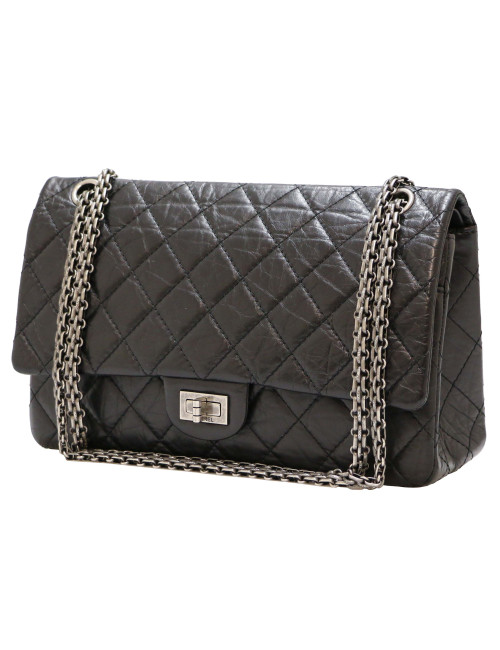 2.55 CHANEL cuir froissé noir