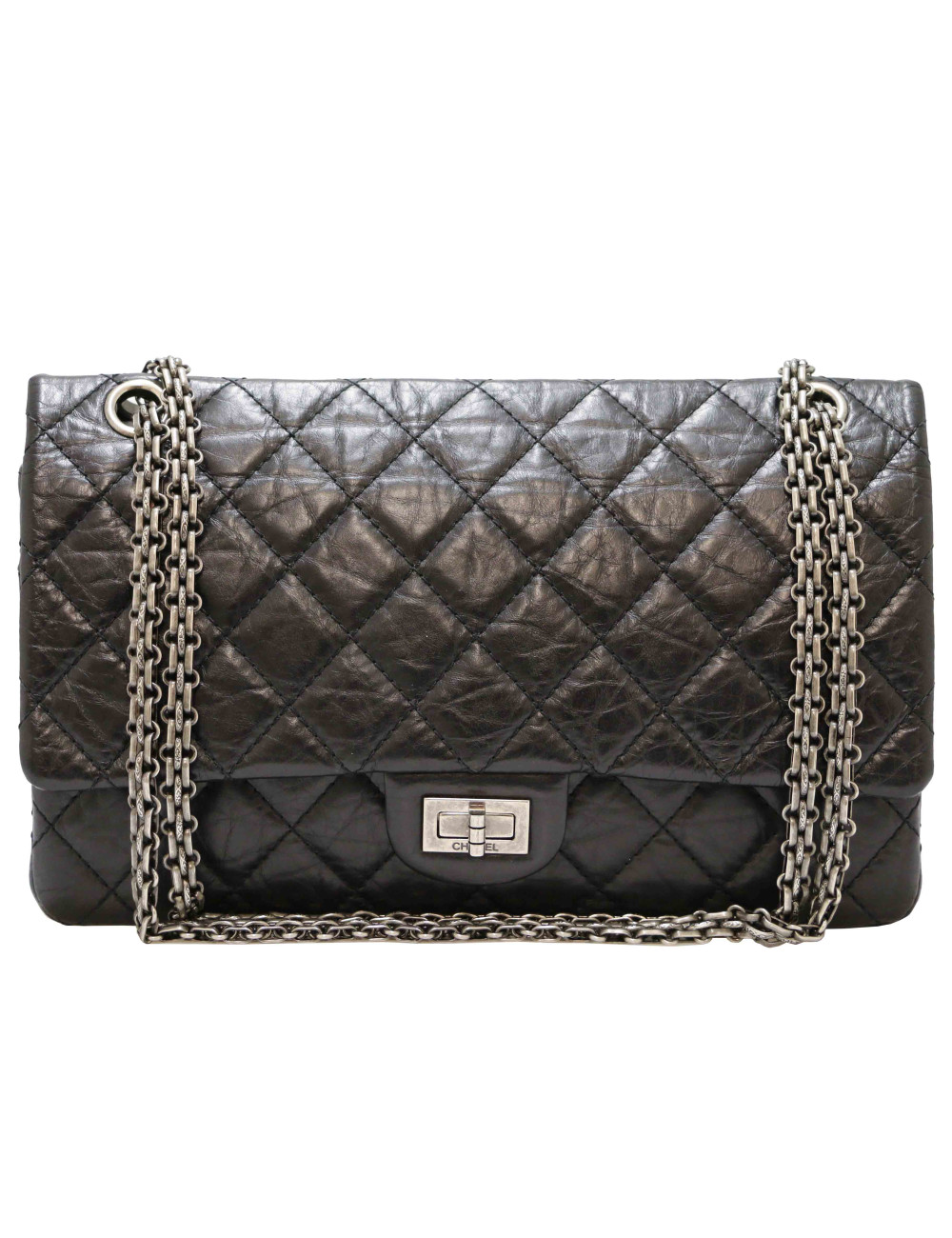 2.55 CHANEL cuir froissé noir