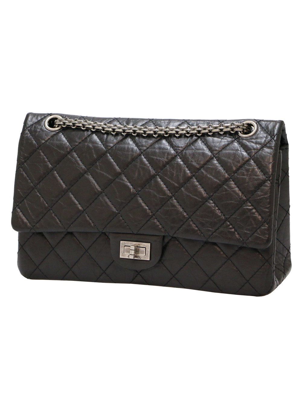 CHANEL 2.55 in black crumpled leather