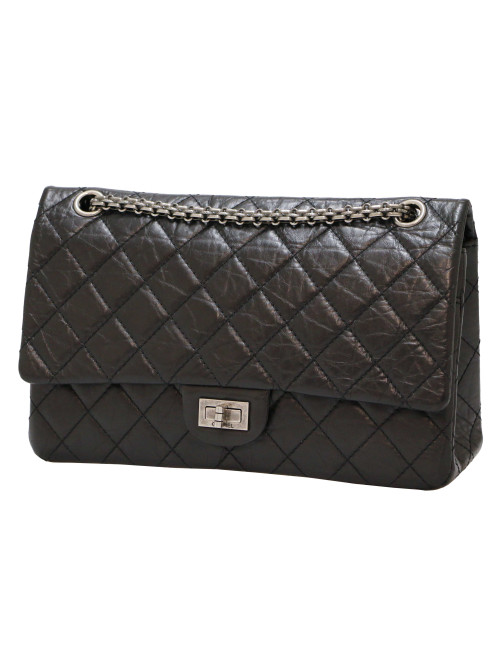 2.55 CHANEL cuir froissé noir