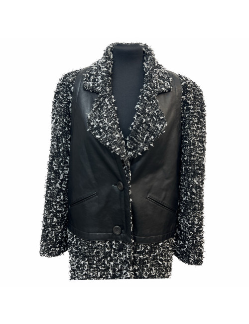 Manteau CHANEL tweed blanc et noir