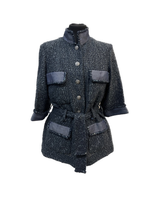 Veste CHANEL t42 tweed et denim bleu