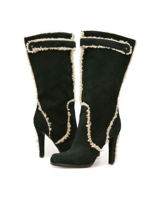 LOUIS VUITTON black suede boots, size 38